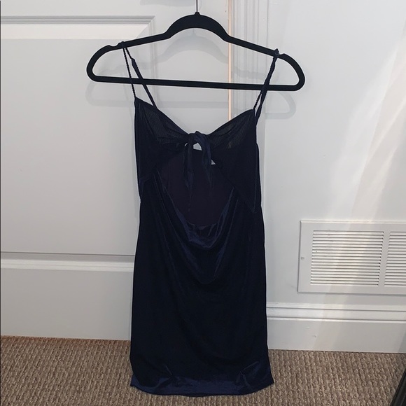 Navy Blue Velvet Cut Out Cocktail Dress - Picture 3 of 5